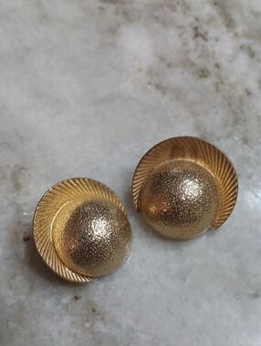 Vintage Textured Gold Dome Clip-On Earrings